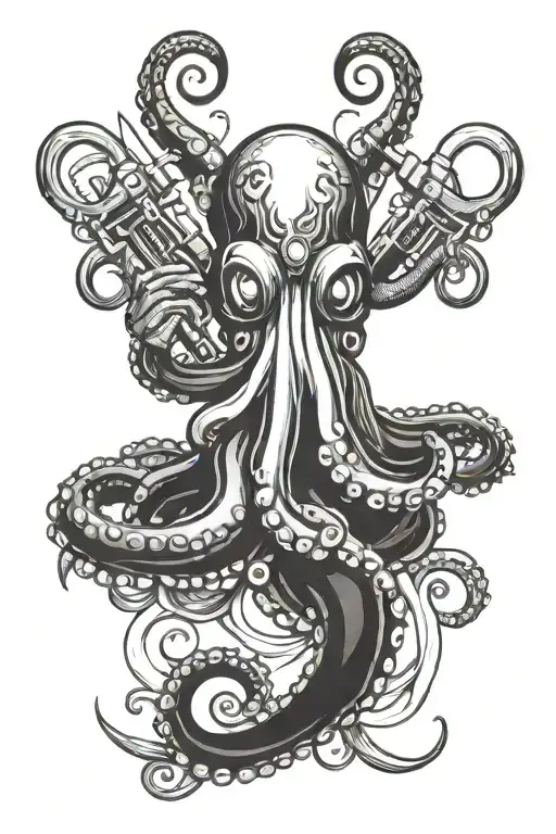 Octopus nurse holding syringes, scissors, medicine tools  tattoo design idea