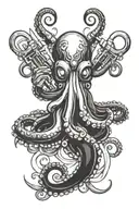 Octopus nurse holding syringes, scissors, medicine tools  tattoo design idea