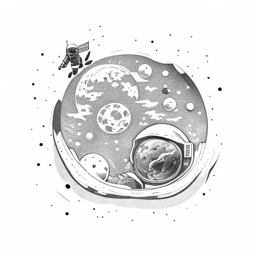 astronaut on the moon floating tattoo design idea