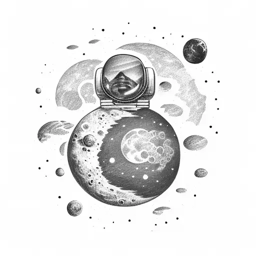 astronaut on the moon floating tattoo design idea