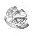 astronaut on the moon floating tattoo design idea