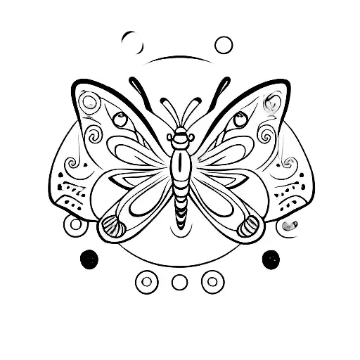 A butterfly depicted as a semicolon with a moon and the zodiac sign Cancer tattoo design idea