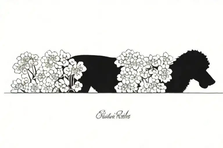 standard poodle dog silhouette with dogwood flowers tattoo design idea
