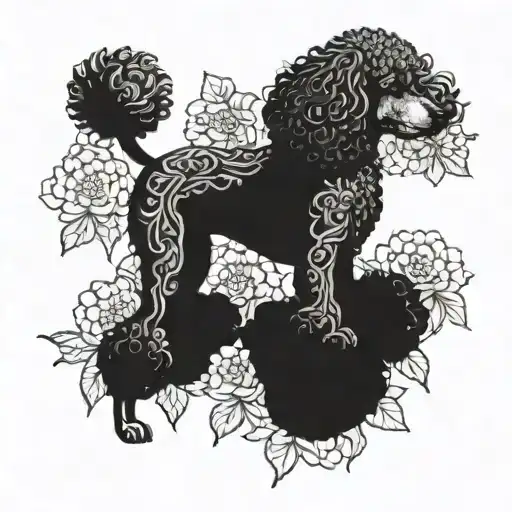 A poodle, surrounded by dogwood flowers tattoo design idea