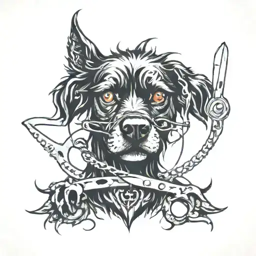 black dog with scissors tattoo design idea
