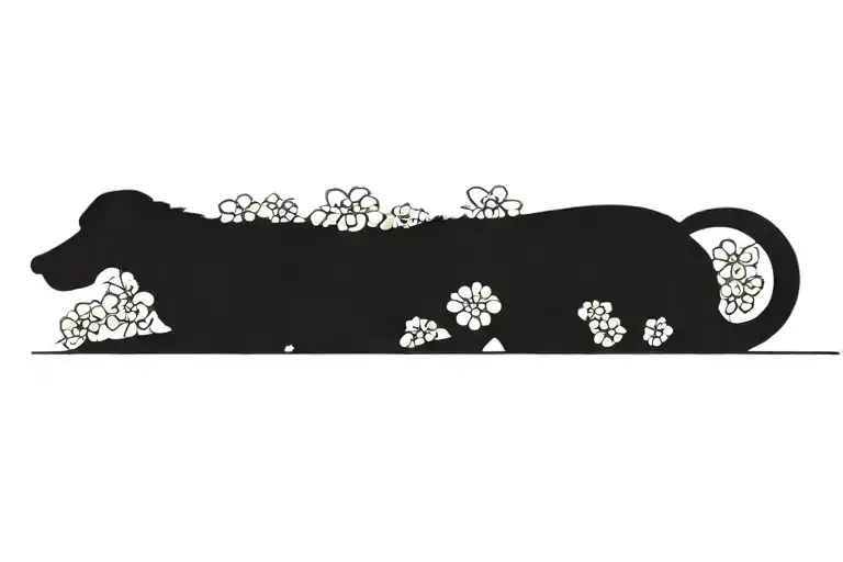 standard poodle dog silhouette with dogwood flowers tattoo design idea