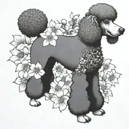 A poodle, surrounded by dogwood flowers tattoo design idea