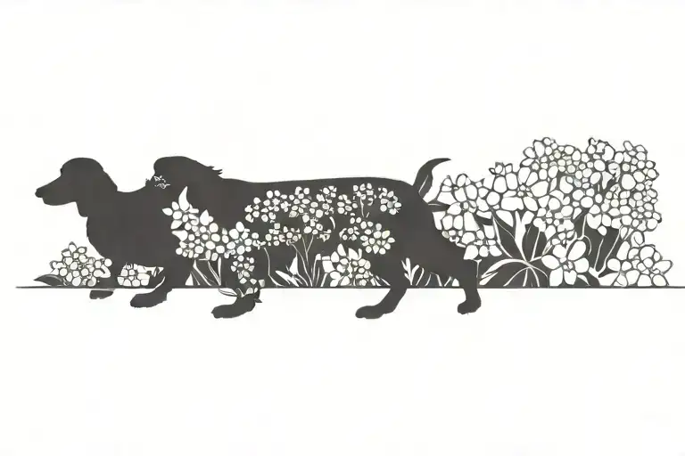 standard poodle dog silhouette with dogwood flowers tattoo design idea
