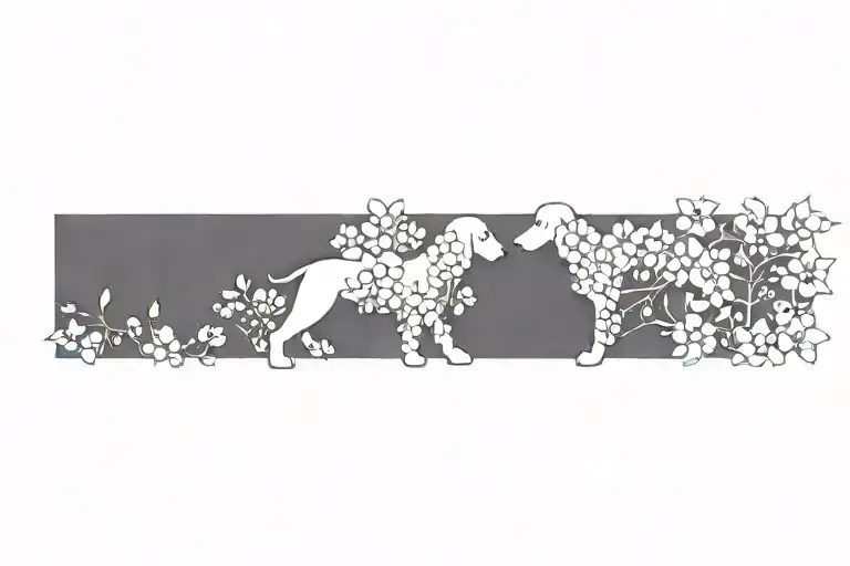 standard poodle dog silhouette with dogwood flowers tattoo design idea