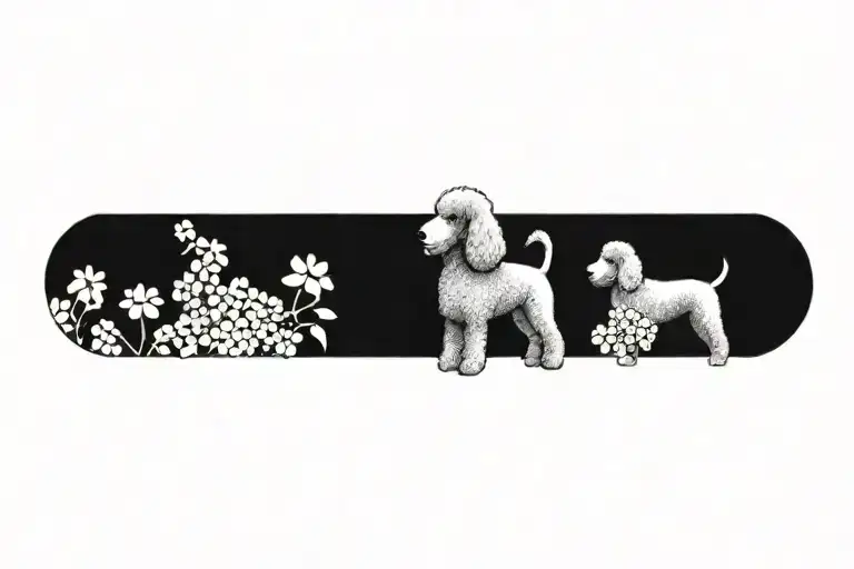 standard poodle dog with dogwood flowers tattoo design idea