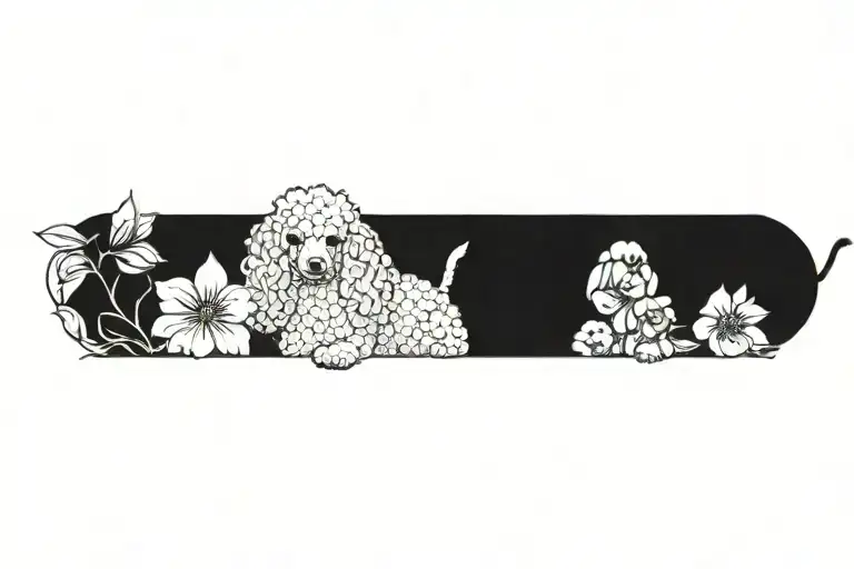 standard poodle dog with dogwood flowers tattoo design idea