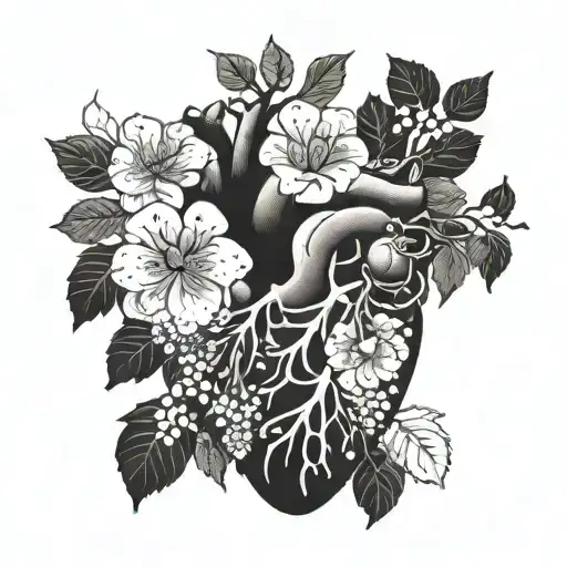 oeach blossoms growing out of a human heart tattoo design idea
