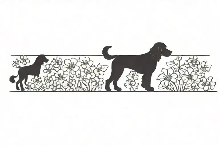 standard poodle dog silhouette with dogwood flowers tattoo design idea