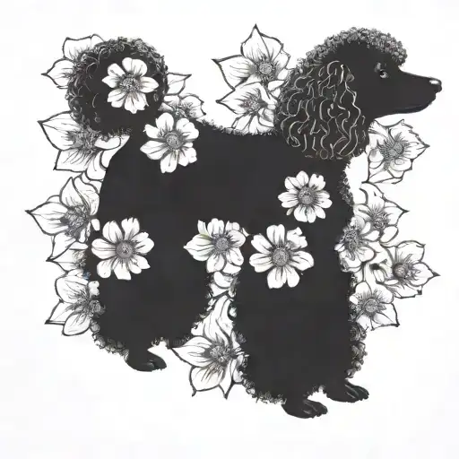 A poodle, surrounded by dogwood flowers tattoo design idea