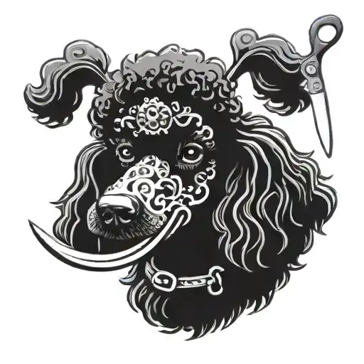 black poodle  dog with scissors tattoo design idea