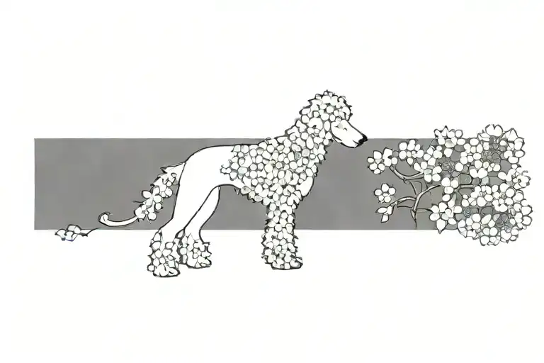standard poodle dog silhouette with dogwood flowers tattoo design idea