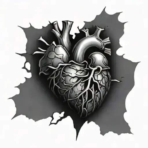 human heart shattered tattoo design idea