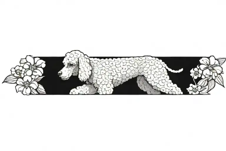 standard poodle dog with dogwood flowers tattoo design idea