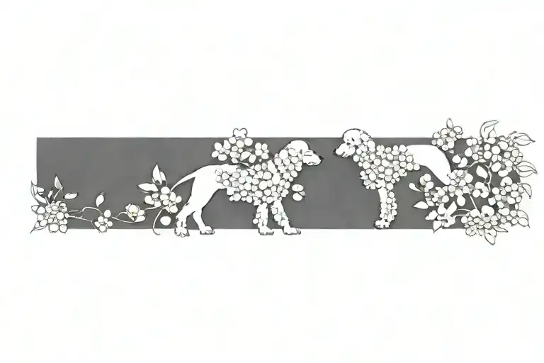 standard poodle dog silhouette with dogwood flowers tattoo design idea