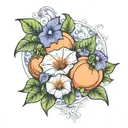 morning glory flowers wrapping around a peach fruit tattoo design idea