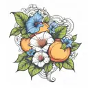 morning glory flowers wrapping around a peach fruit tattoo design idea