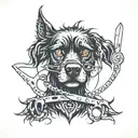black dog with scissors tattoo design idea