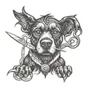 black dog with scissors tattoo design idea