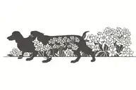 standard poodle dog silhouette with dogwood flowers tattoo design idea