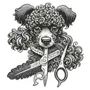 grooming scissors  with black poodle dog adorned tattoo design idea