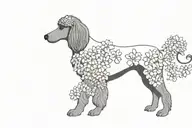standard poodle dog silhouette with dogwood flowers tattoo design idea