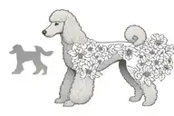 standard poodle dog silhouette with dogwood flowers tattoo design idea