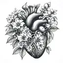 oeach blossoms growing out of a human heart tattoo design idea