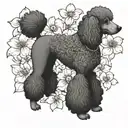 A poodle, surrounded by dogwood flowers tattoo design idea