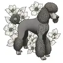 A poodle, surrounded by dogwood flowers tattoo design idea