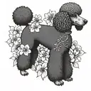 A poodle, surrounded by dogwood flowers tattoo design idea
