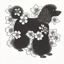 A poodle, surrounded by dogwood flowers tattoo design idea