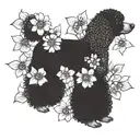 A poodle, surrounded by dogwood flowers tattoo design idea