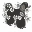 A poodle, surrounded by dogwood flowers tattoo design idea
