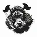 black poodle  dog with scissors tattoo design idea