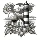 lighthouse with peach fruit tattoo design idea
