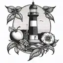 lighthouse with peach fruit tattoo design idea