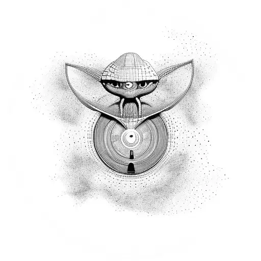 3D Alien UFO and the disk shaped as a vinyl record tattoo design idea
