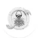 3D Alien UFO and the disk shaped as a vinyl record tattoo design idea