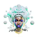 A 3D wall art of a photorealistic Afrocentric Black woman in a crystal maze. The woman is depicted as gorgeous, wearing  tattoo design idea