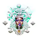 A 3D wall art of a photorealistic Afrocentric Black woman in a crystal maze. The woman is depicted as gorgeous, wearing  tattoo design idea