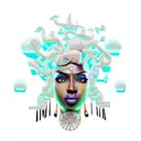 A 3D wall art of a photorealistic Afrocentric Black woman in a crystal maze. The woman is depicted as gorgeous, wearing  tattoo design idea