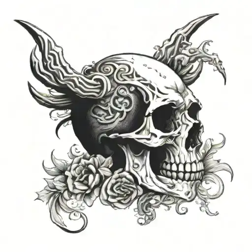 animal skul half alive half dead tattoo design idea