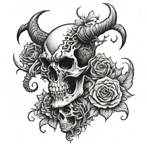 animal skul half alive tattoo design idea