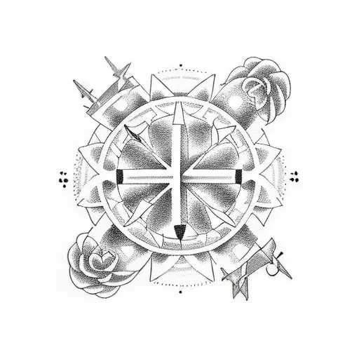 A dotwork tattoo of a family holding hands in a circle, with each person represented by a different sport-related symbol, signifying the client's strong bond with their family through sports tattoo design idea