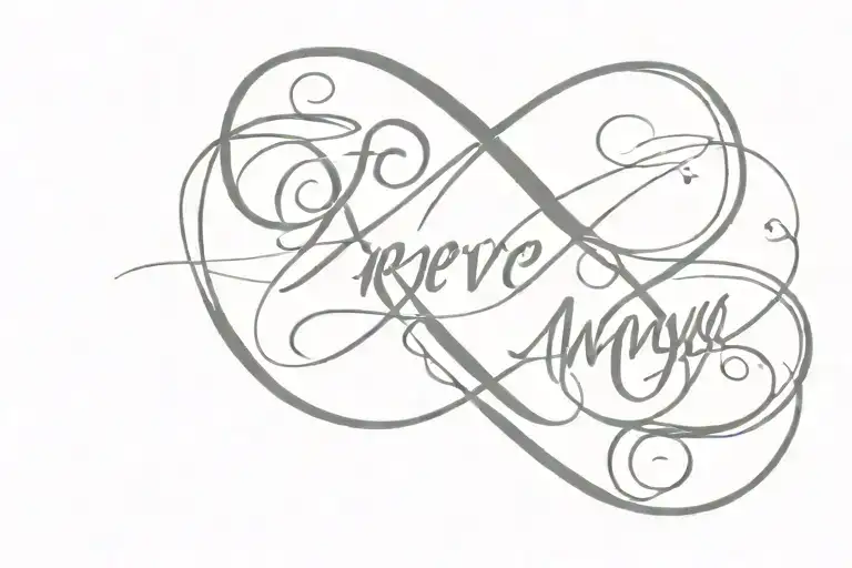 Infinite symbol that says forever and always, as well as the names "Reno and Wiki"  tattoo design idea